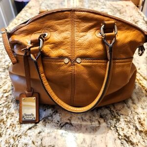 Tignanello Tan Brown Camel Leather Satchel Handbag Good Condition. READ